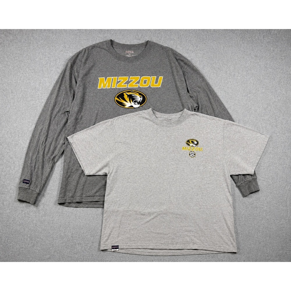 BUNDLE: JanSport Mizzou Missouri Tigers SEC T-Shirt 2XL Gray SS LS Cotton Blend